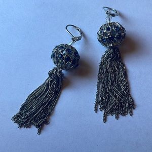 Dangly Earrings with Blue Gems Silver Toned Jewelry